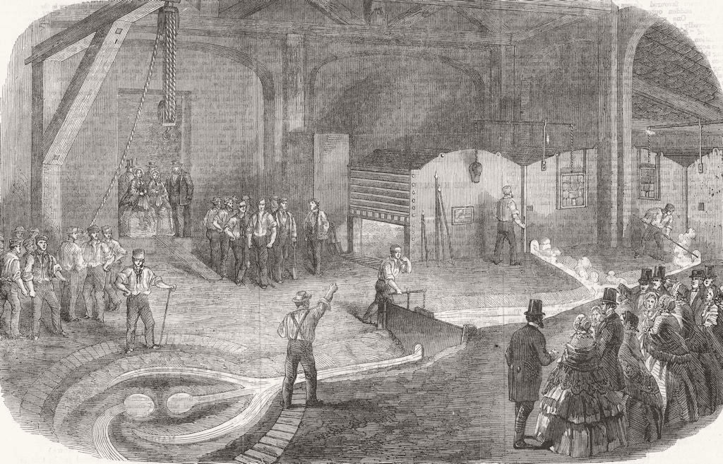 DURHAM. Casting Big Ben Bell, Norton, Stockton Tees 1856 old antique print